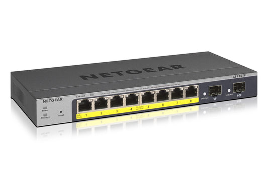 GS110TP-300EUS NETGEAR GS110TP — 10-Port Gigabit Ethernet Smart Switch with 8 PoE Ports and 2 Dedicated SFP Ports