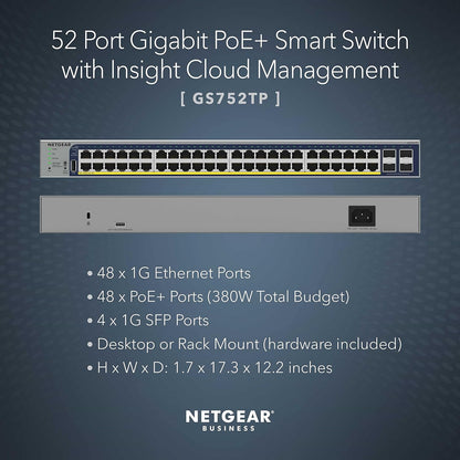 GS752TP-200EUS NETGEAR GS752TP Managed L2/L3/L4 Gigabit Ethernet (10/100/1000) Power over Ethernet (PoE) 1U Black