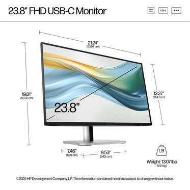 9D9V7AA#ABU HP 524pu - Series 5 Pro - LED monitor - 24" (23.8" viewable) - 1920 x 1080 Full HD (1080p) @ 100 Hz - IPS - 350 cd/m? - 1500:1 - 5 ms - HDMI, DisplayPort, USB-C - jet black, natural silver and jet black (stand)